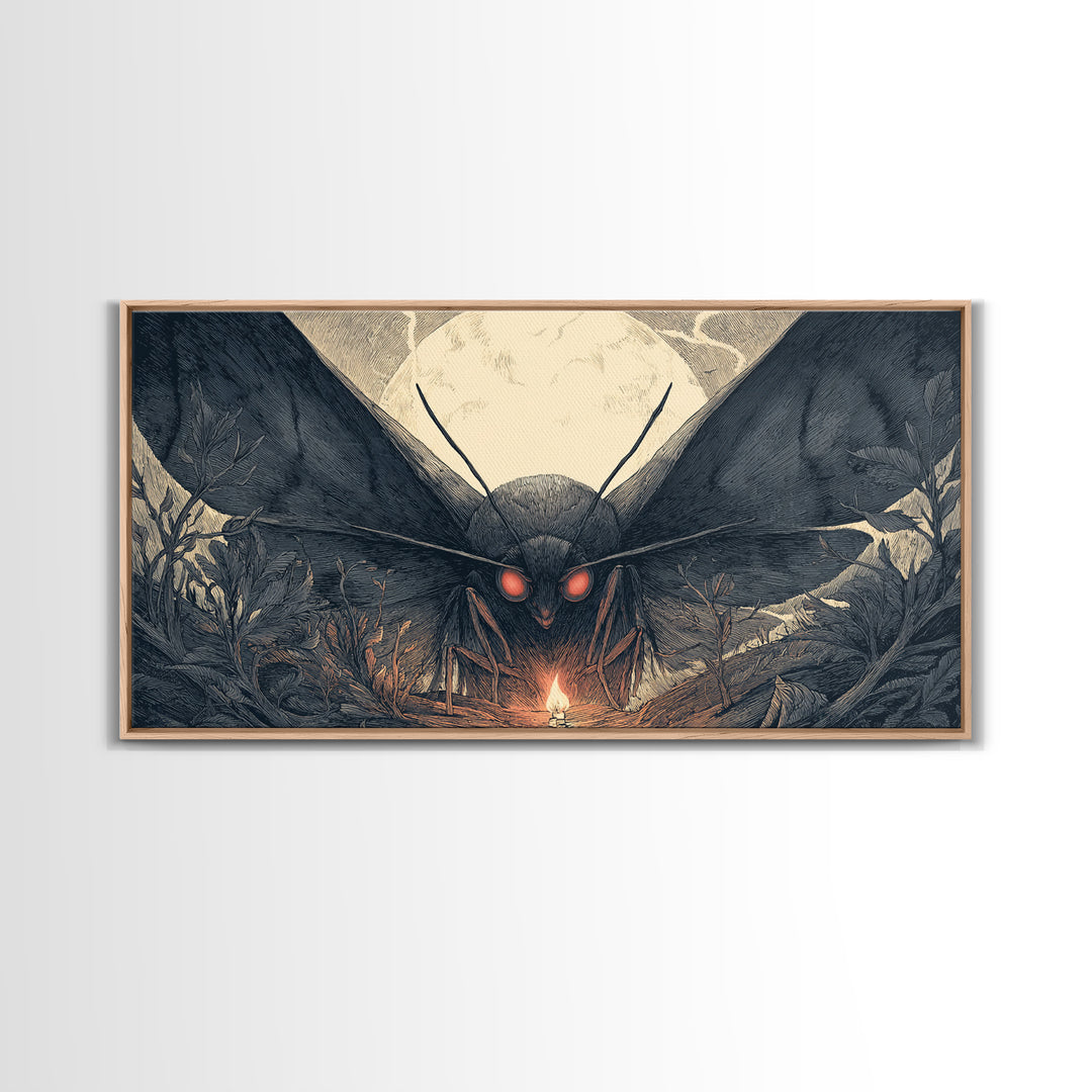 The Red-Eyed Moth Creature, Wide Panoramic Art, Spooky Home Decor, Canvas Print, Halloween Wall Decor, Gothic Home Decor, Macabre Wall Art