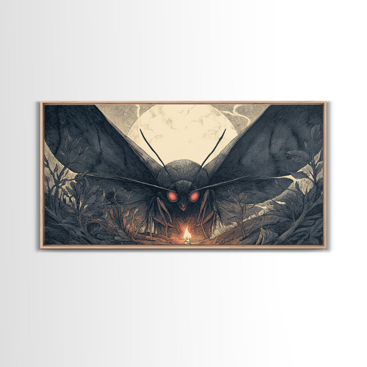 The Red-Eyed Moth Creature, Wide Panoramic Art, Spooky Home Decor, Canvas Print, Halloween Wall Decor, Gothic Home Decor, Macabre Wall Art