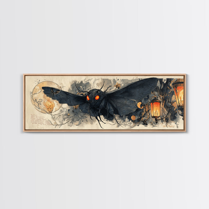 The Red-Eyed Moth Creature, Extra Wide Wall Art, Macabre Wall Art, Framed Canvas Print, Halloween Wall Decor, Gothic Home Decor