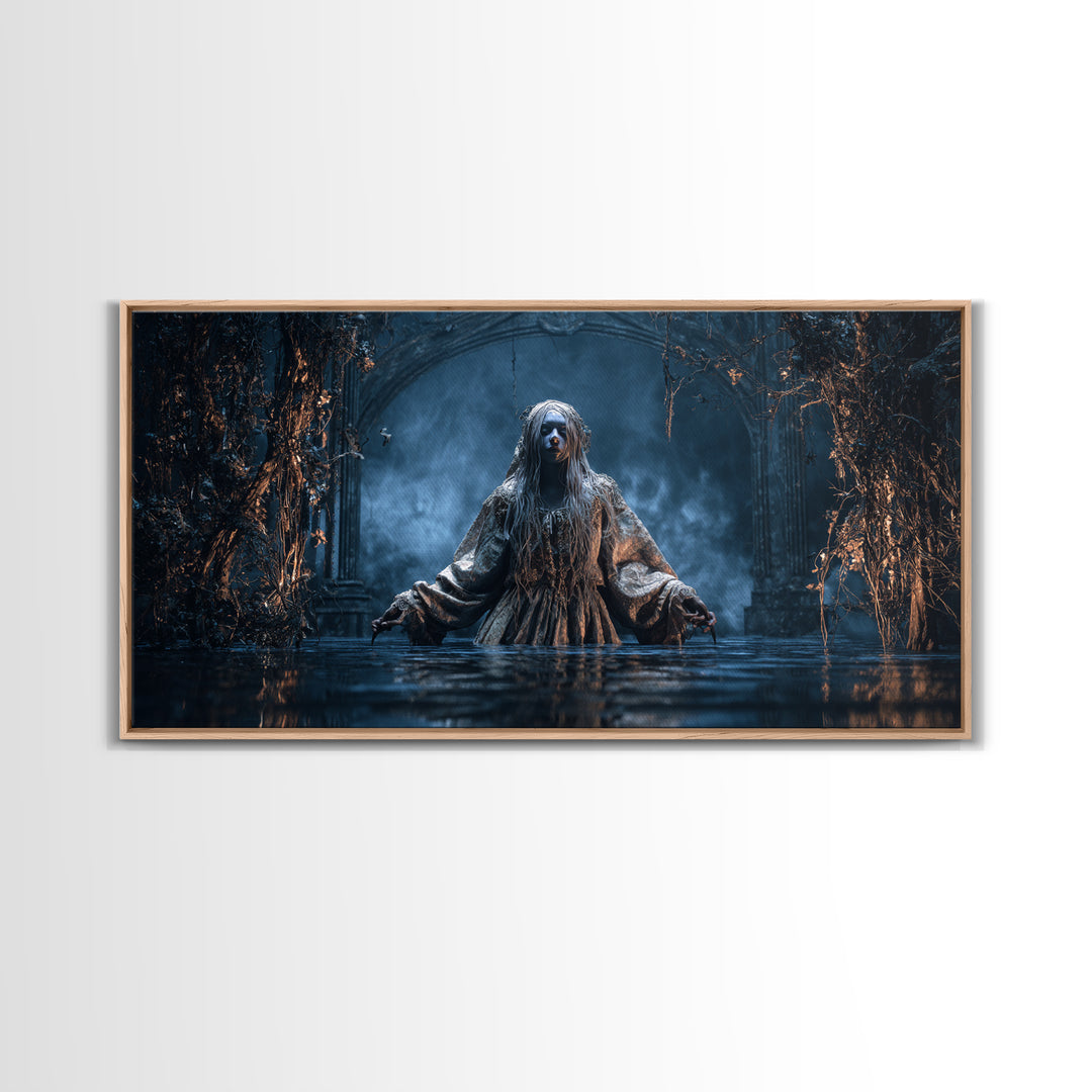 The Lake Phantom, Wide Panoramic Art, Dark Fantasy Wall Art, Canvas Print, Halloween Wall Decor, Gothic Home Decor, Collectible Wall Decor
