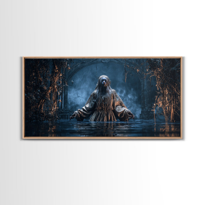 The Lake Phantom, Wide Panoramic Art, Dark Fantasy Wall Art, Canvas Print, Halloween Wall Decor, Gothic Home Decor, Collectible Wall Decor
