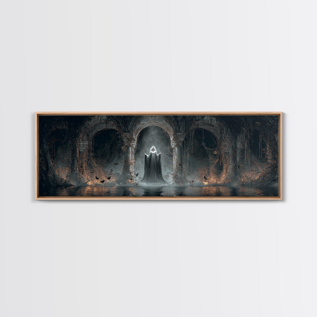 The Lake Phantom, Extra Wide Wall Art, Gothic Horror Wall Art, Framed Canvas Print, Halloween Wall Decor, Gothic Home Decor