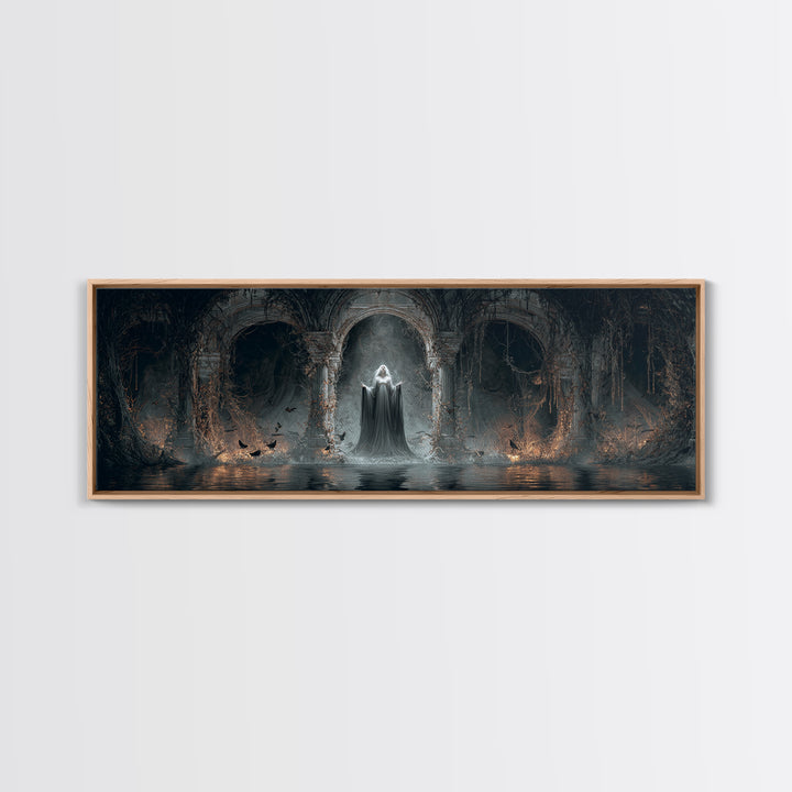 The Lake Phantom, Extra Wide Wall Art, Gothic Horror Wall Art, Framed Canvas Print, Halloween Wall Decor, Gothic Home Decor