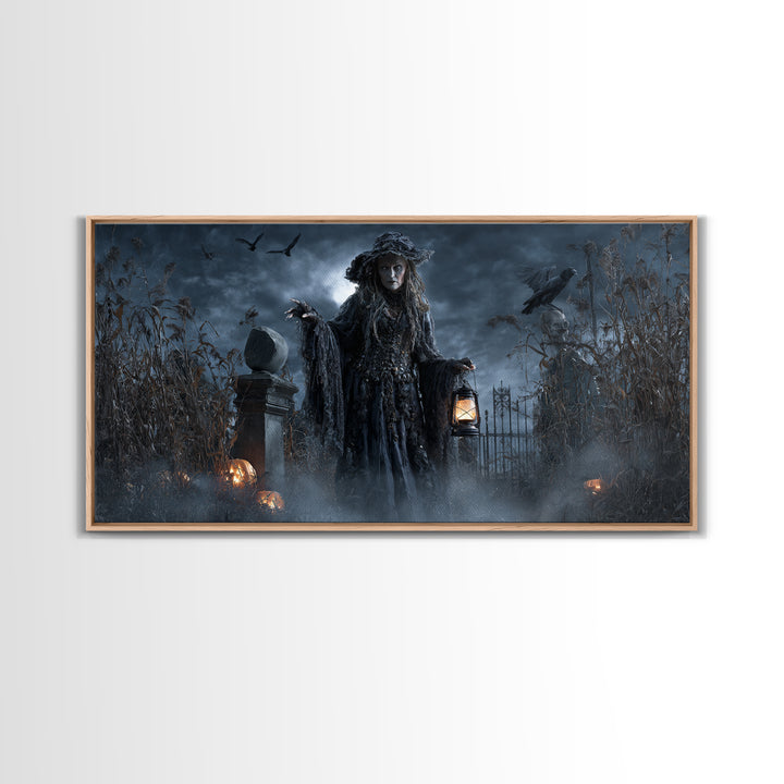 The Salt-Marsh Witch, Wide Panoramic Art, Haunted Gothic Art, Framed Canvas Print, Halloween Wall Decor, Gothic Home Decor