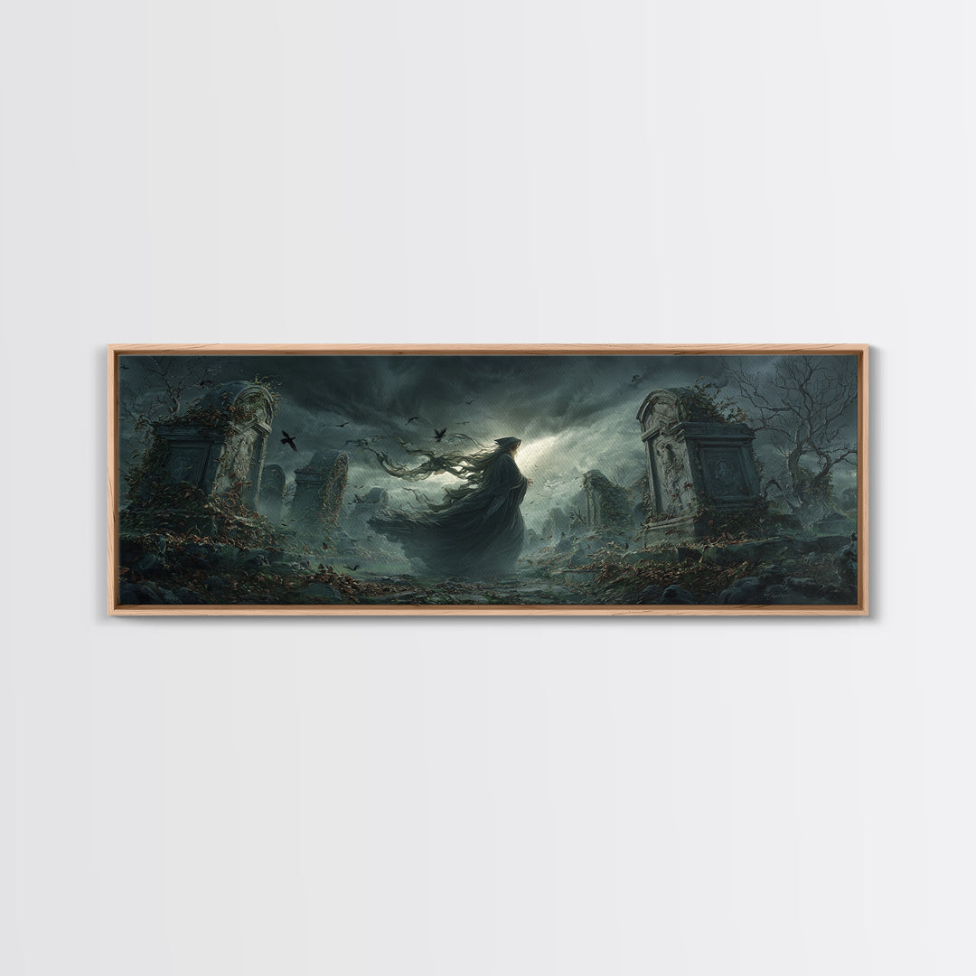 The Stone-Circle Spirit, Extra Wide Wall Art, Macabre Wall Art, Framed Canvas Print, Halloween Wall Decor, Gothic Home Decor