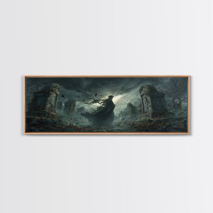The Stone-Circle Spirit, Extra Wide Wall Art, Macabre Wall Art, Framed Canvas Print, Halloween Wall Decor, Gothic Home Decor