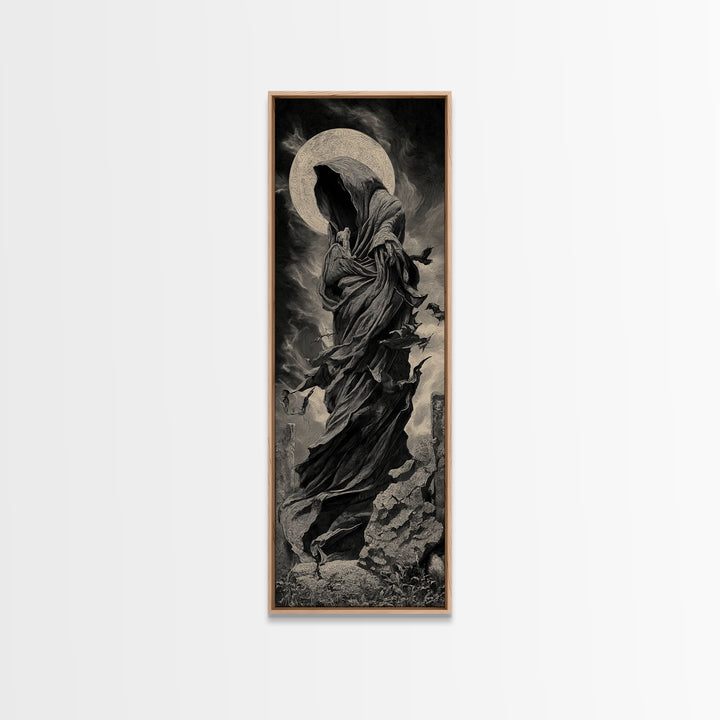 The Stone-Circle Spirit, Tall Narrow Wall Art, Haunted Gothic Art, Framed Canvas Print, Halloween Wall Decor, Gothic Home Decor