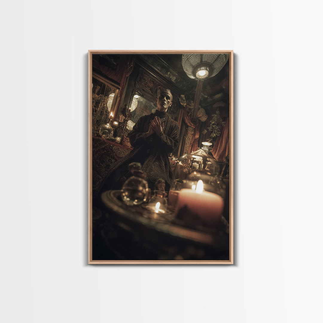 The Cave Oracle, Vertical Wall Art, Macabre Wall Art, Framed Canvas Print, Halloween Wall Decor, Gothic Home Decor, Spooky Wall Decor
