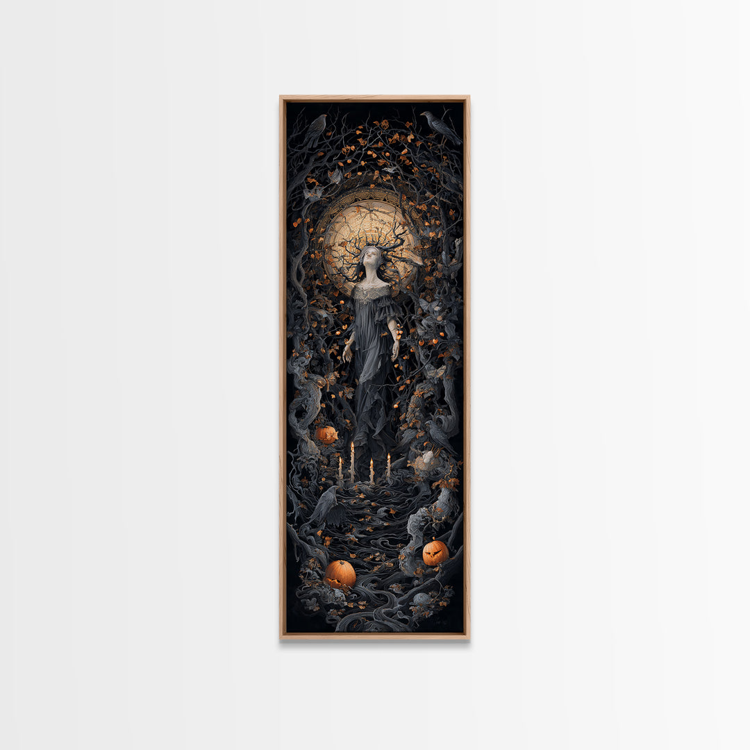 The Orchard Hag, Tall Narrow Wall Art, Macabre Wall Art, Framed Canvas Print, Halloween Wall Decor, Gothic Home Decor, Spooky Wall Decor
