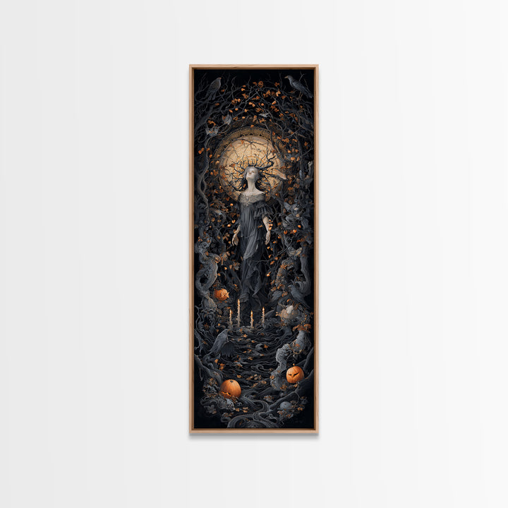 The Orchard Hag, Tall Narrow Wall Art, Macabre Wall Art, Framed Canvas Print, Halloween Wall Decor, Gothic Home Decor, Spooky Wall Decor