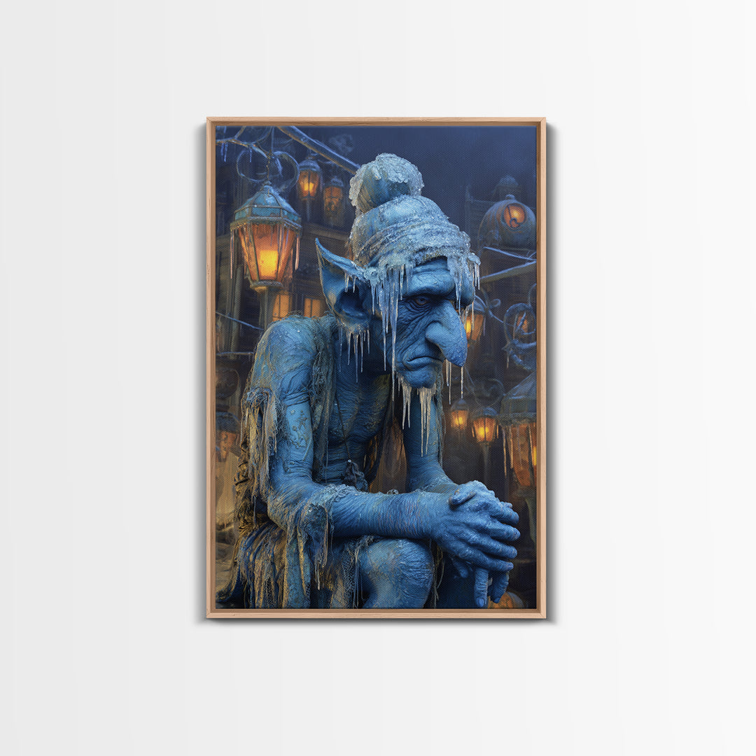 The Frost Goblin, Vertical Wall Art, Gothic Horror Wall Art, Framed Canvas Print, Halloween Wall Decor, Gothic Home Decor