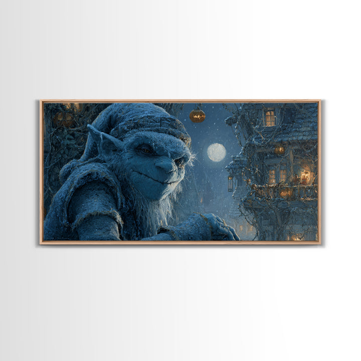 The Frost Goblin, Wide Panoramic Art, Dark Halloween Decor, Canvas Print, Halloween Wall Decor, Gothic Home Decor, Collectible Wall Decor