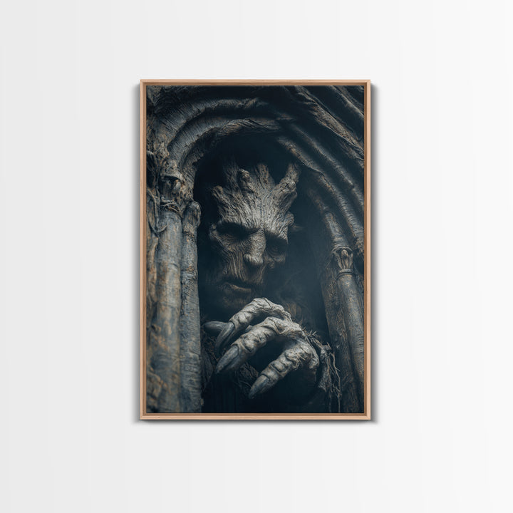 The Hollow-Tree Monster, Vertical Wall Art, Spooky Home Decor, Canvas Print, Halloween Wall Decor, Gothic Home Decor, Macabre Wall Art