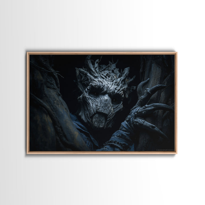 The Hollow-Tree Monster, Landscape Wall Art, Macabre Wall Art, Framed Canvas Print, Halloween Wall Decor, Gothic Home Decor