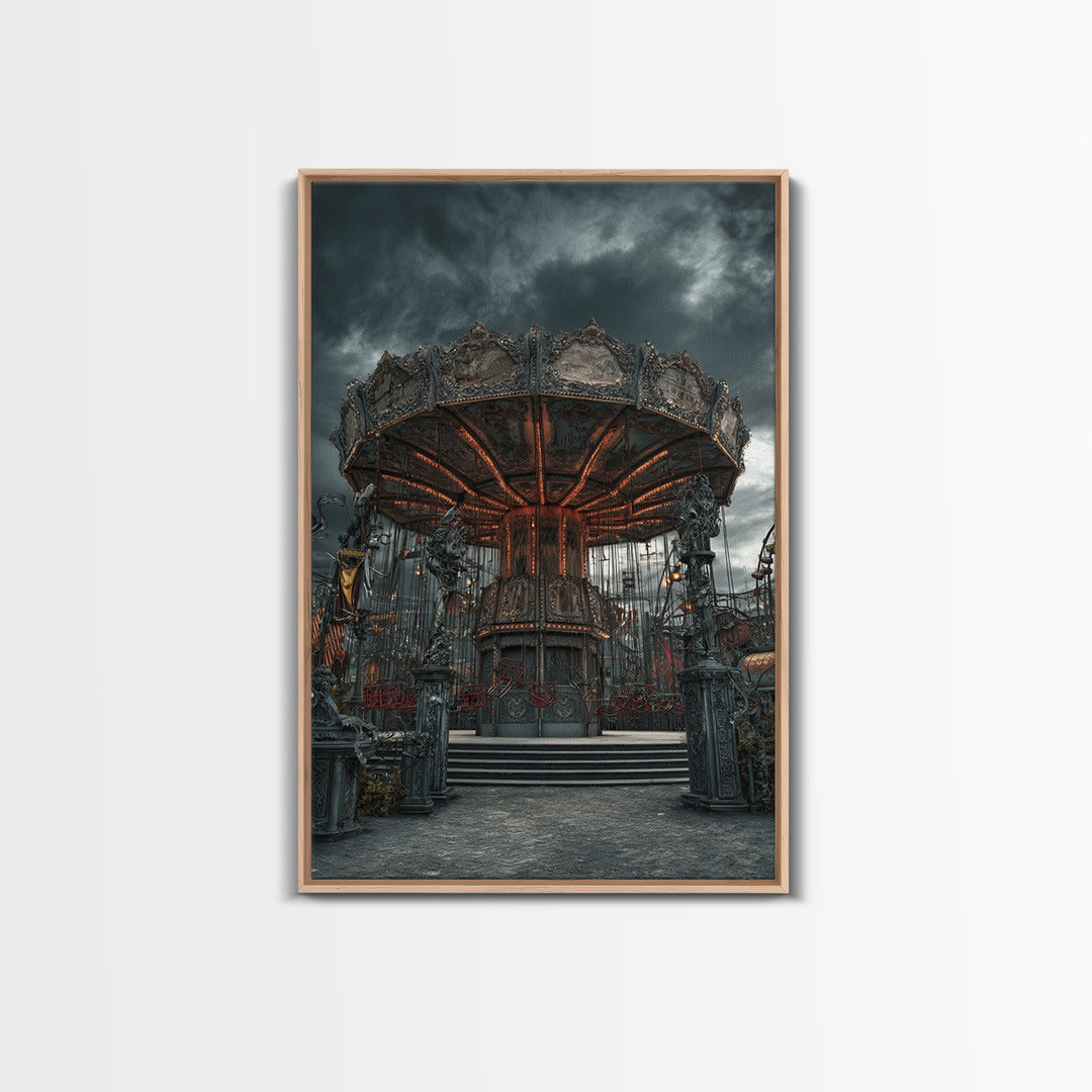 The Abandoned Carnival, Vertical Wall Art, Macabre Wall Art, Framed Canvas Print, Halloween Wall Decor, Gothic Home Decor