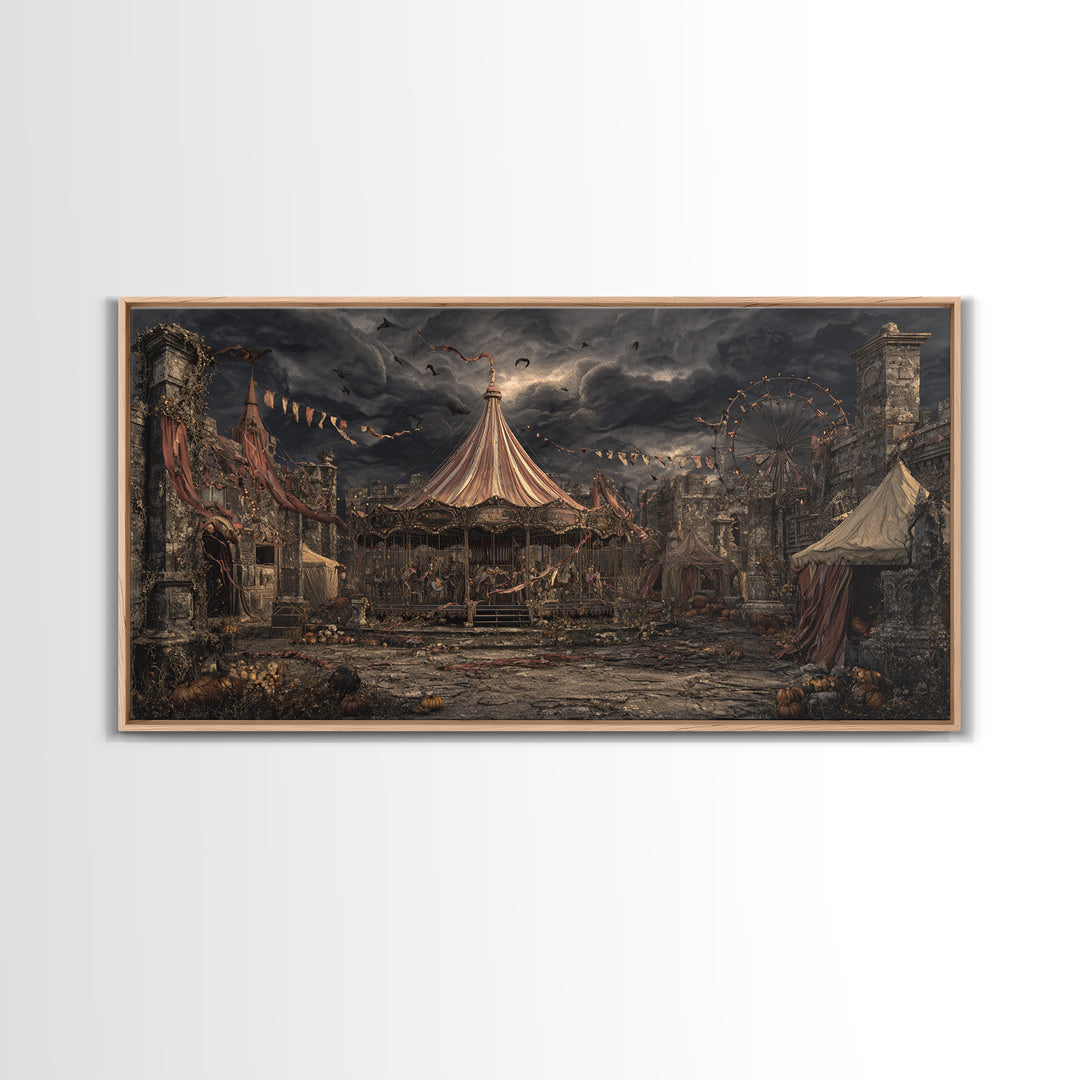 The Abandoned Carnival, Wide Panoramic Art, Macabre Wall Art, Framed Canvas Print, Halloween Wall Decor, Gothic Home Decor, Horror Wall Art