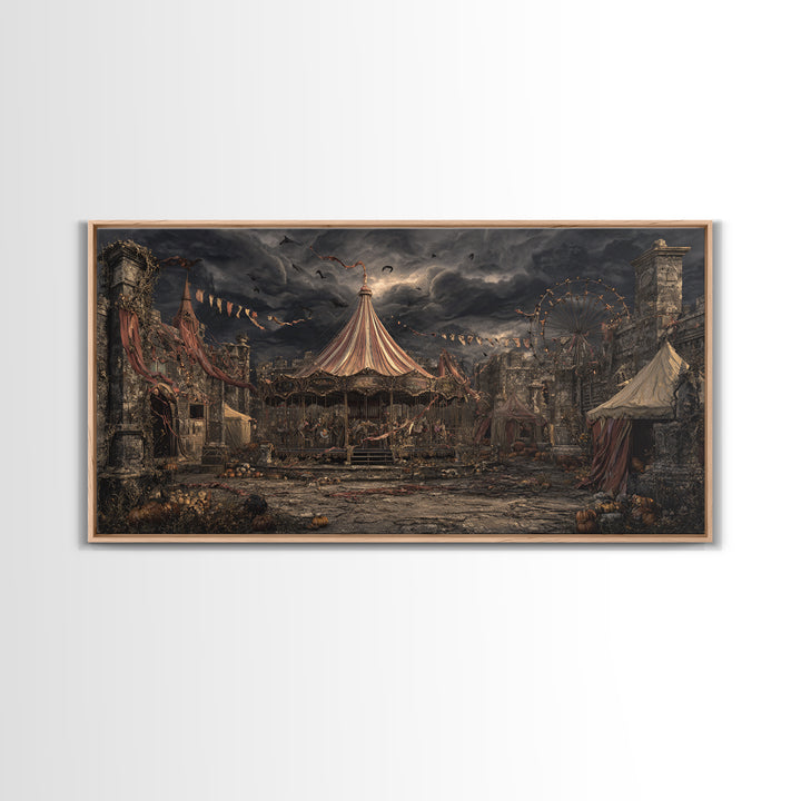 The Abandoned Carnival, Wide Panoramic Art, Macabre Wall Art, Framed Canvas Print, Halloween Wall Decor, Gothic Home Decor, Horror Wall Art
