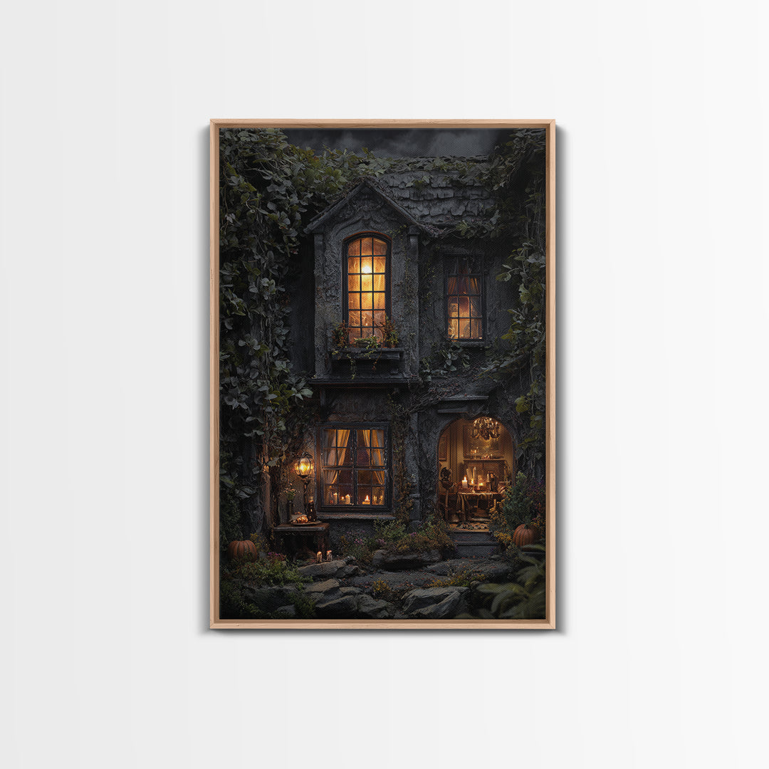 The Haunted Manor, Vertical Wall Art, Haunted Gothic Art, Framed Canvas Print, Halloween Wall Decor, Gothic Home Decor, Statement Wall Art