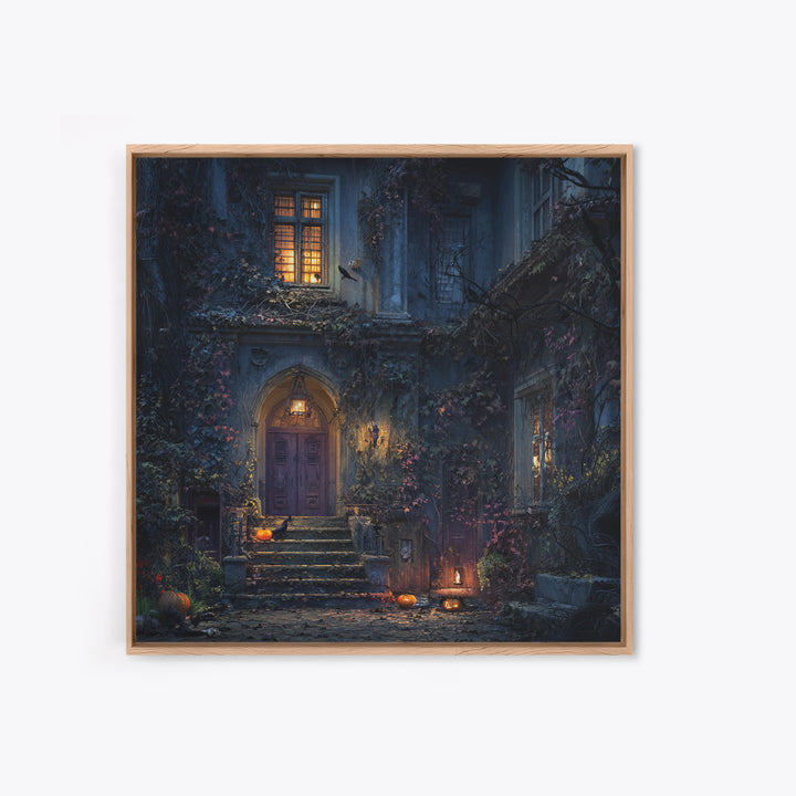 The Haunted Manor, Square Wall Art, Macabre Wall Art, Framed Canvas Print, Halloween Wall Decor, Gothic Home Decor, Collectible Wall Decor