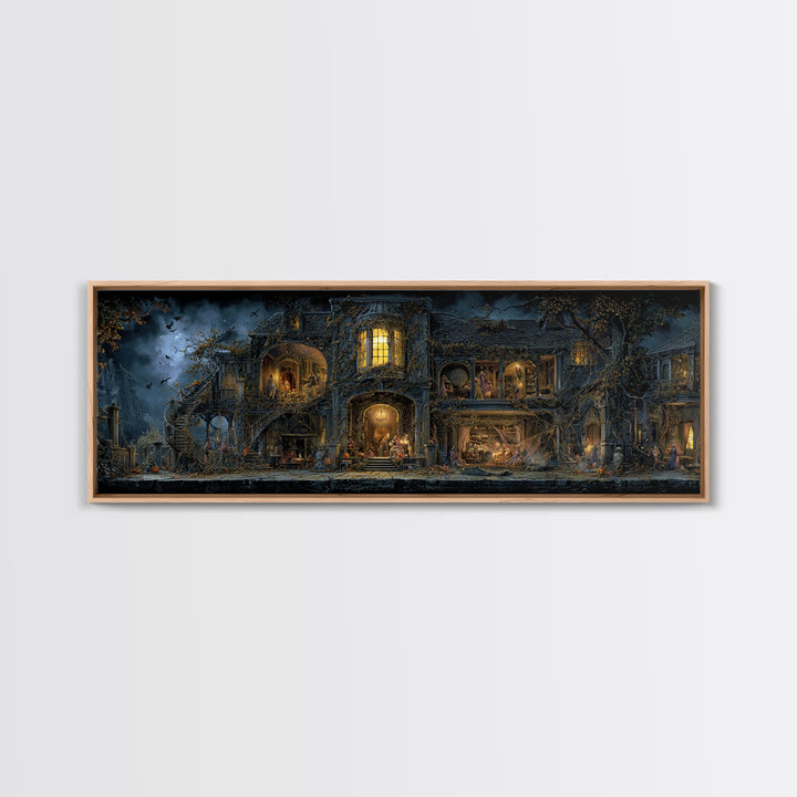 The Haunted Manor, Extra Wide Wall Art, Gothic Horror Wall Art, Framed Canvas Print, Halloween Wall Decor, Gothic Home Decor