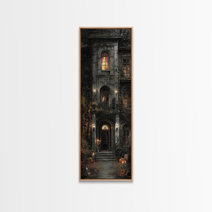 The Haunted Manor, Tall Narrow Wall Art, Gothic Horror Wall Art, Framed Canvas Print, Halloween Wall Decor, Gothic Home Decor