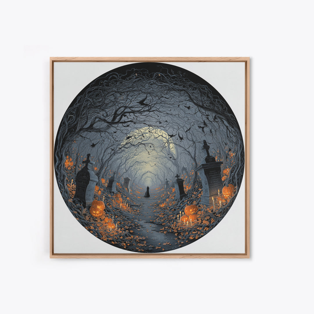 The Moonlit Cemetery, Square Wall Art, Haunted Gothic Art, Framed Canvas Print, Halloween Wall Decor, Gothic Home Decor, Horror Wall Art