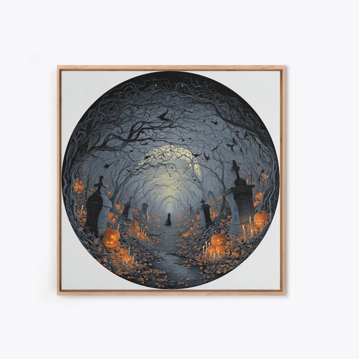 The Moonlit Cemetery, Square Wall Art, Haunted Gothic Art, Framed Canvas Print, Halloween Wall Decor, Gothic Home Decor, Horror Wall Art