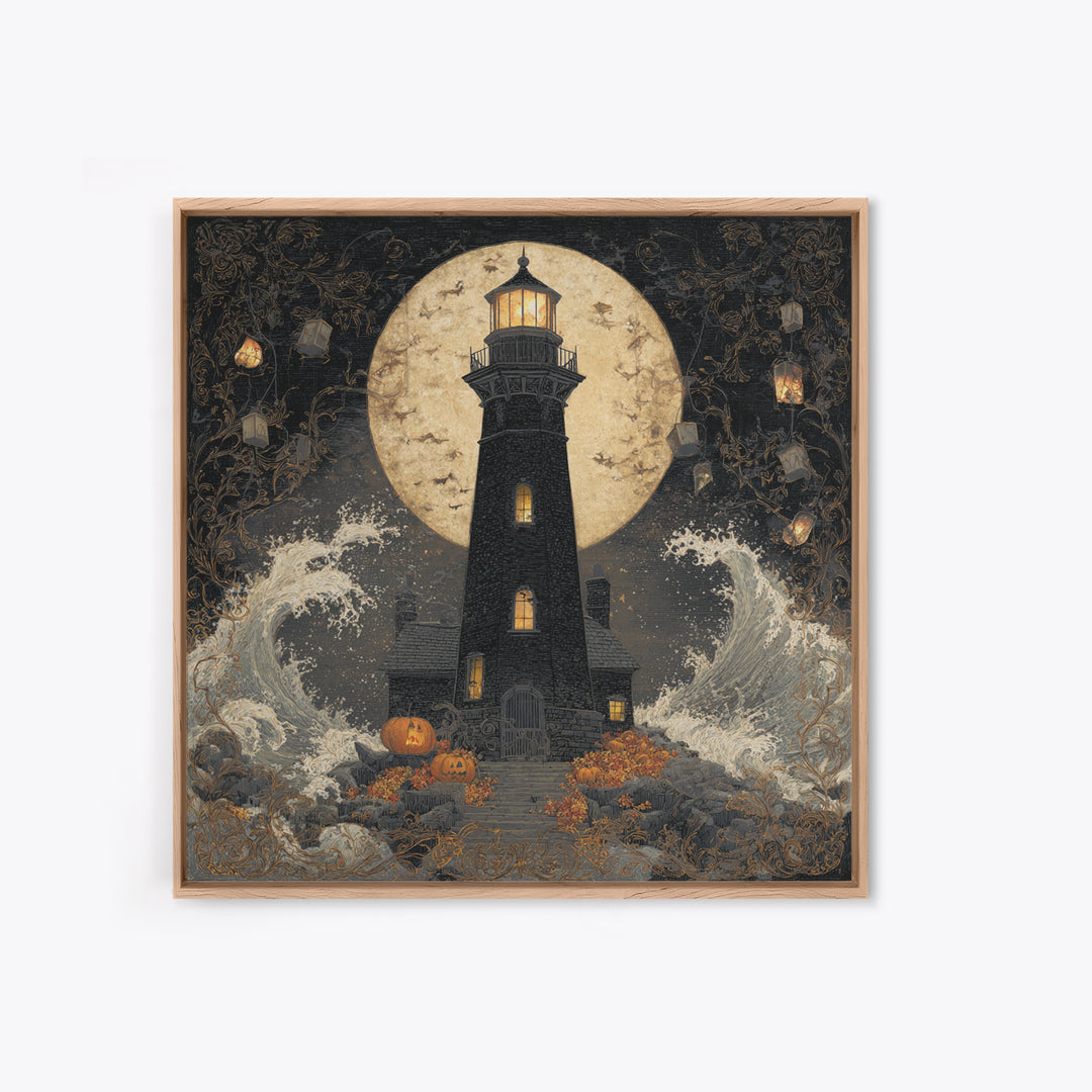 The Cursed Lighthouse, Square Wall Art, Haunted Gothic Art, Framed Canvas Print, Halloween Wall Decor, Gothic Home Decor, Dark Fantasy Art