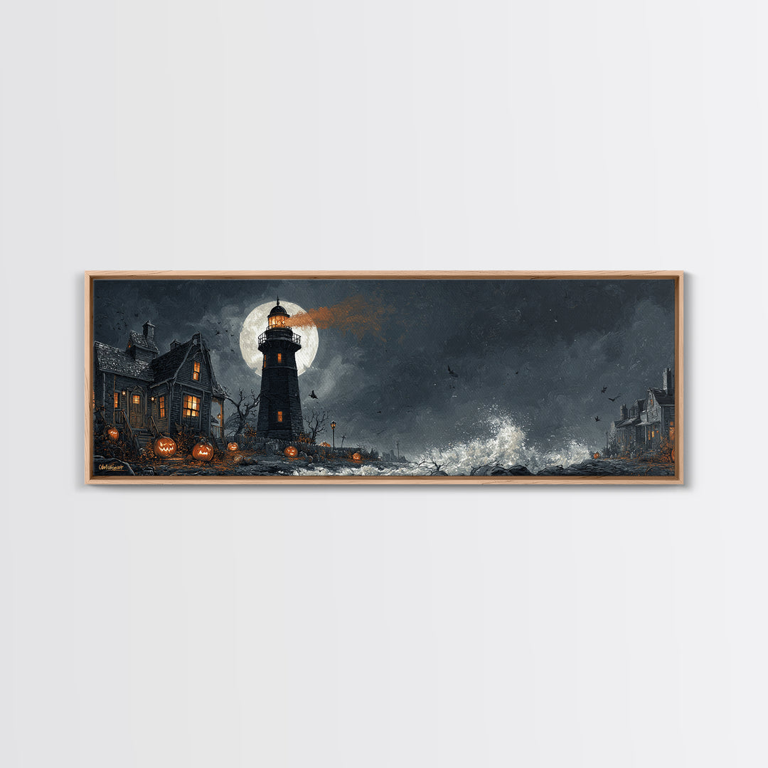 The Cursed Lighthouse, Extra Wide Wall Art, Macabre Wall Art, Framed Canvas Print, Halloween Wall Decor, Gothic Home Decor