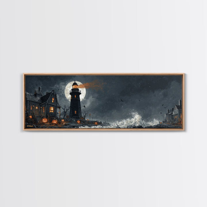 The Cursed Lighthouse, Extra Wide Wall Art, Macabre Wall Art, Framed Canvas Print, Halloween Wall Decor, Gothic Home Decor