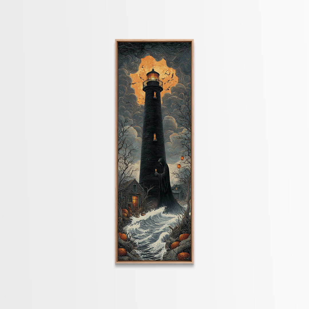 The Cursed Lighthouse, Tall Narrow Wall Art, Dark Halloween Decor, Canvas Print, Halloween Wall Decor, Gothic Home Decor, Dark Fantasy Art