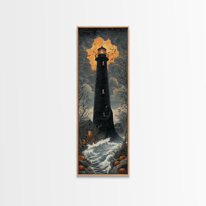 The Cursed Lighthouse, Tall Narrow Wall Art, Dark Halloween Decor, Canvas Print, Halloween Wall Decor, Gothic Home Decor, Dark Fantasy Art