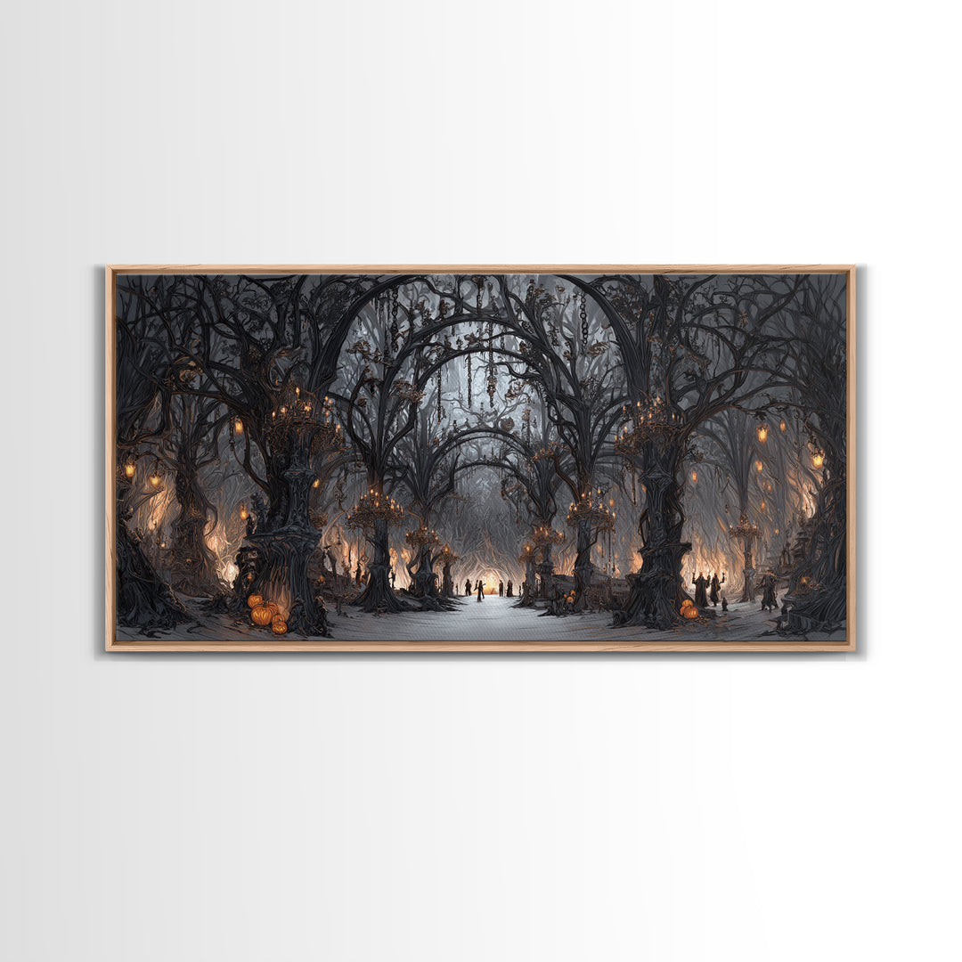 The Witch'S Forest, Wide Panoramic Art, Gothic Horror Wall Art, Framed Canvas Print, Halloween Wall Decor, Gothic Home Decor