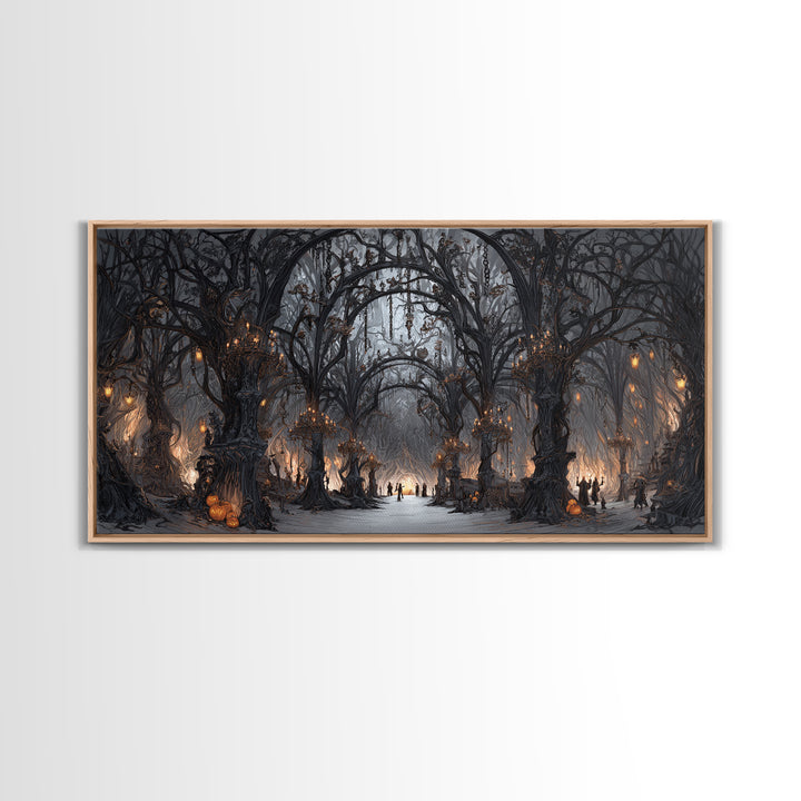 The Witch'S Forest, Wide Panoramic Art, Gothic Horror Wall Art, Framed Canvas Print, Halloween Wall Decor, Gothic Home Decor