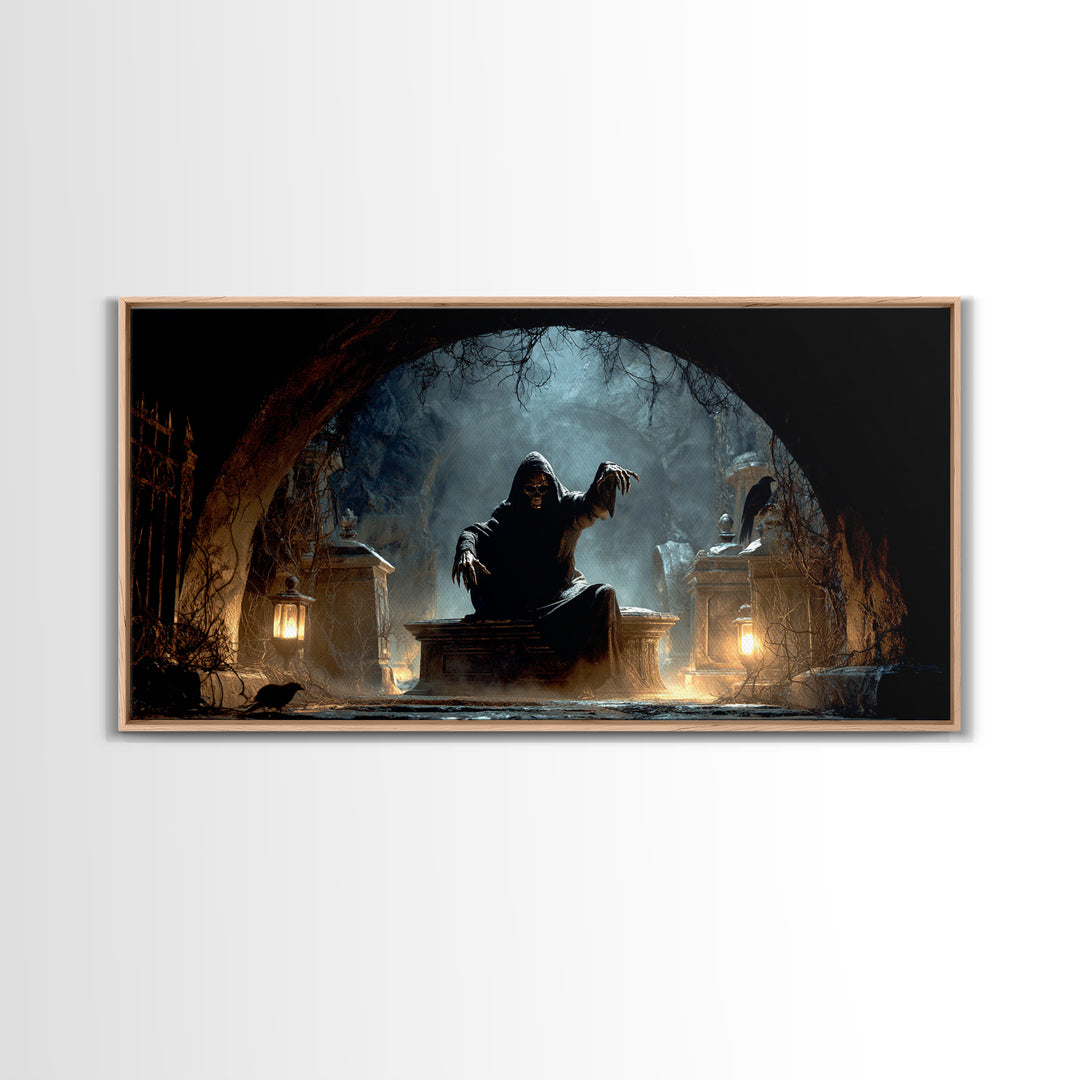 The Forgotten Crypt, Wide Panoramic Art, Gothic Horror Wall Art, Framed Canvas Print, Halloween Wall Decor, Gothic Home Decor