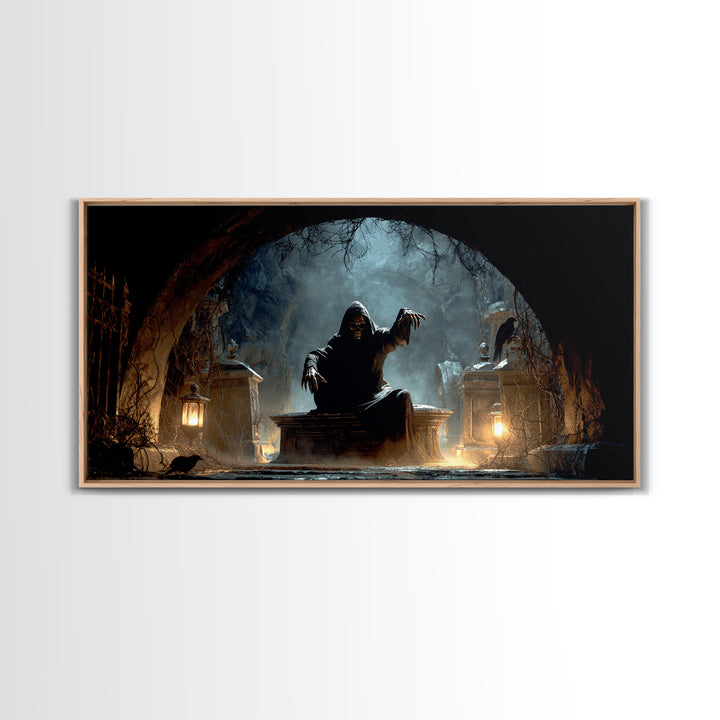 The Forgotten Crypt, Wide Panoramic Art, Gothic Horror Wall Art, Framed Canvas Print, Halloween Wall Decor, Gothic Home Decor