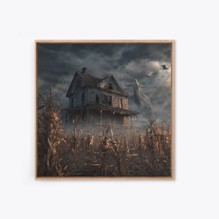 The Possessed Farmhouse, Square Wall Art, Gothic Horror Wall Art, Framed Canvas Print, Halloween Wall Decor, Gothic Home Decor