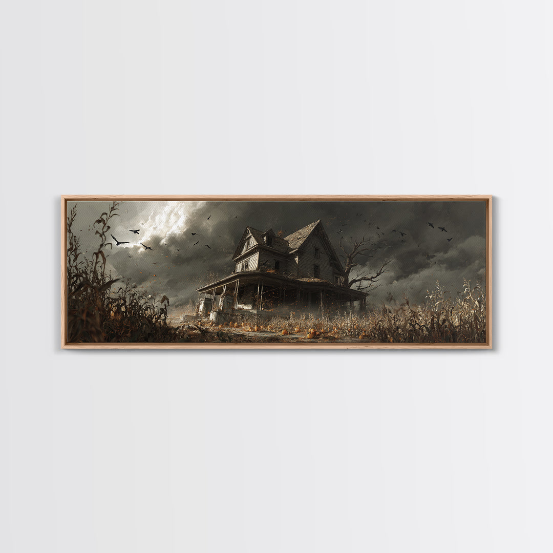 The Possessed Farmhouse, Extra Wide Wall Art, Gothic Horror Wall Art, Framed Canvas Print, Halloween Wall Decor, Gothic Home Decor