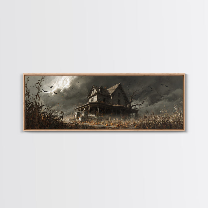 The Possessed Farmhouse, Extra Wide Wall Art, Gothic Horror Wall Art, Framed Canvas Print, Halloween Wall Decor, Gothic Home Decor