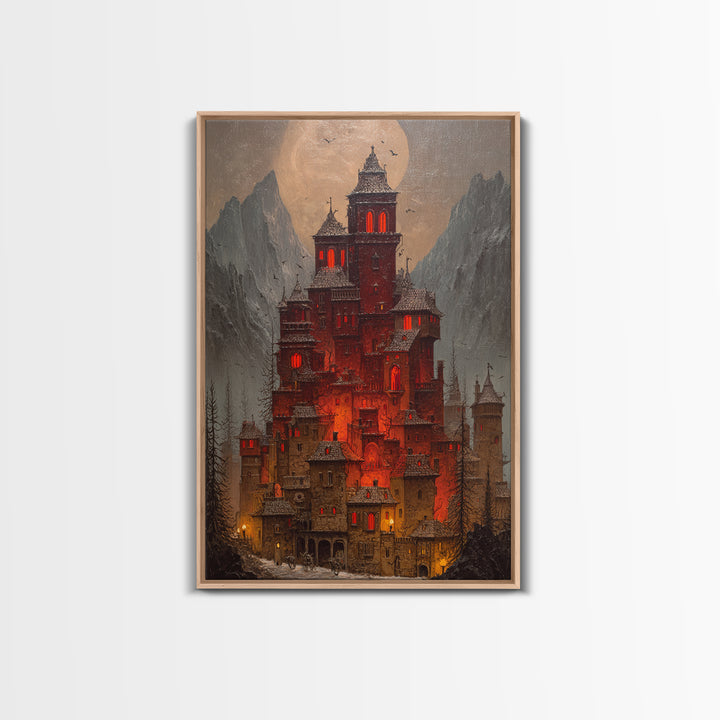The Vampire Castle, Vertical Wall Art, Dark Fantasy Wall Art, Canvas Print, Halloween Wall Decor, Gothic Home Decor, Dark Fantasy Art