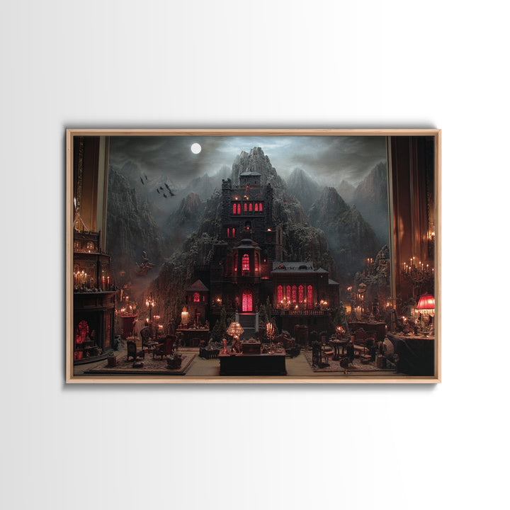 The Vampire Castle, Landscape Wall Art, Gothic Horror Wall Art, Framed Canvas Print, Halloween Wall Decor, Gothic Home Decor