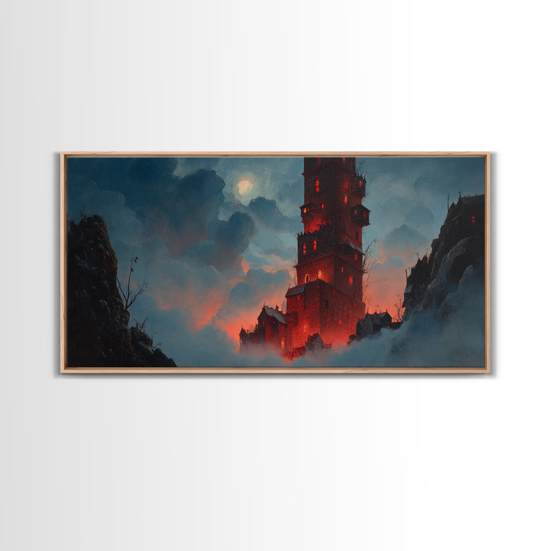 The Vampire Castle, Wide Panoramic Art, Dark Halloween Decor, Canvas Print, Halloween Wall Decor, Gothic Home Decor, Halloween Wall Art
