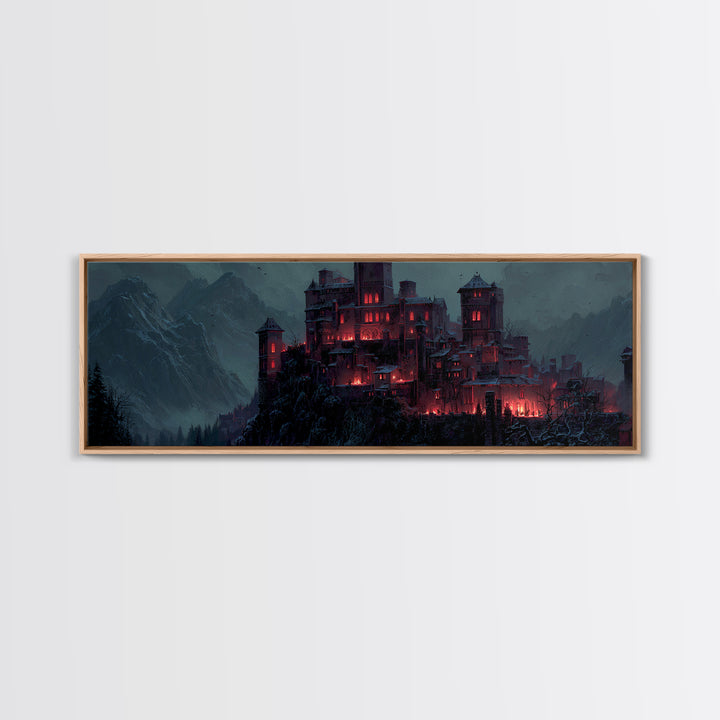 The Vampire Castle, Extra Wide Wall Art, Macabre Wall Art, Framed Canvas Print, Halloween Wall Decor, Gothic Home Decor, Spooky Wall Decor