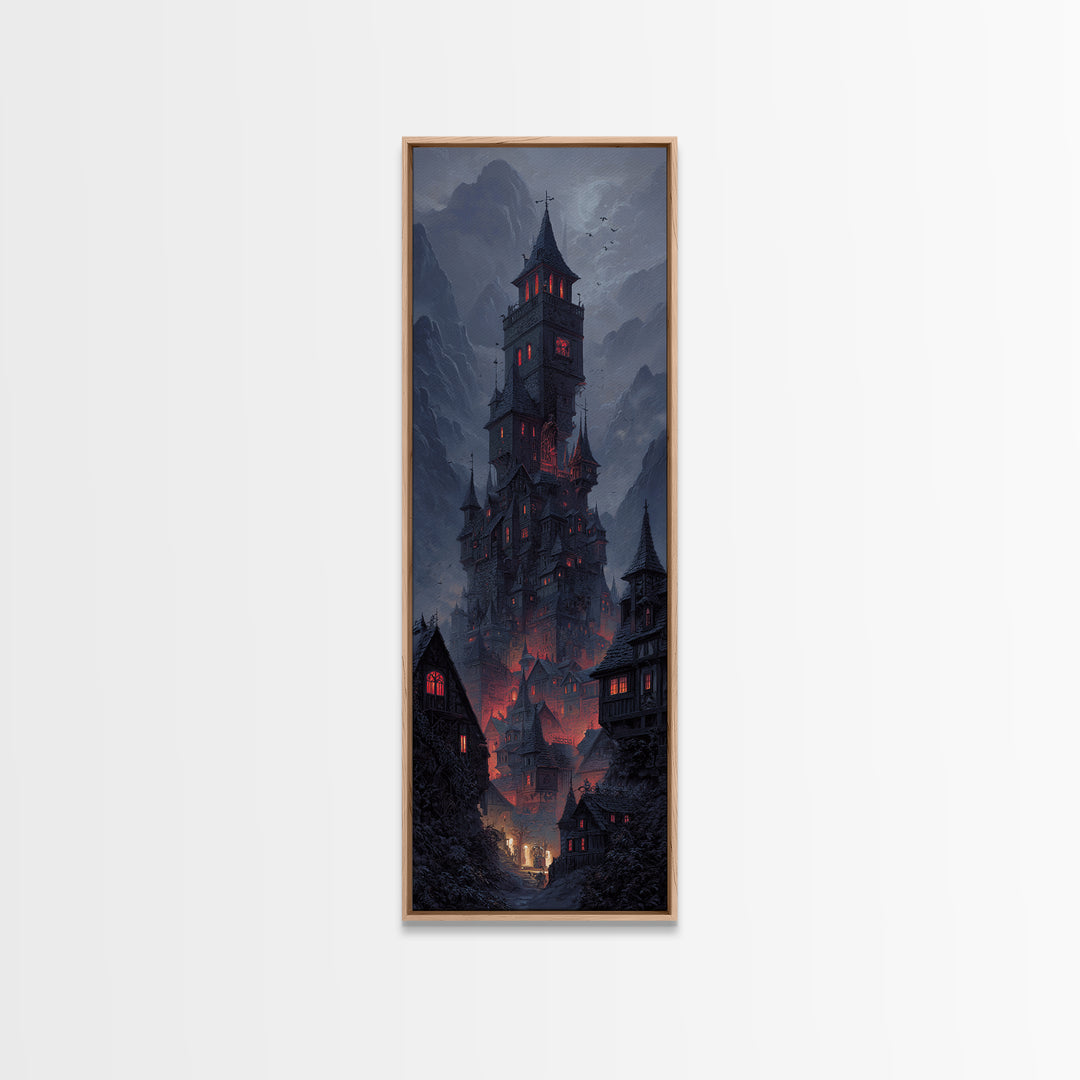 The Vampire Castle, Tall Narrow Wall Art, Spooky Home Decor, Canvas Print, Halloween Wall Decor, Gothic Home Decor, Halloween Wall Art