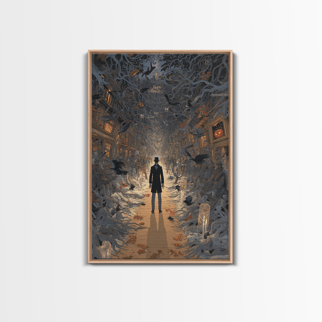 The Ghost Town Main Street, Vertical Wall Art, Gothic Horror Wall Art, Framed Canvas Print, Halloween Wall Decor, Gothic Home Decor