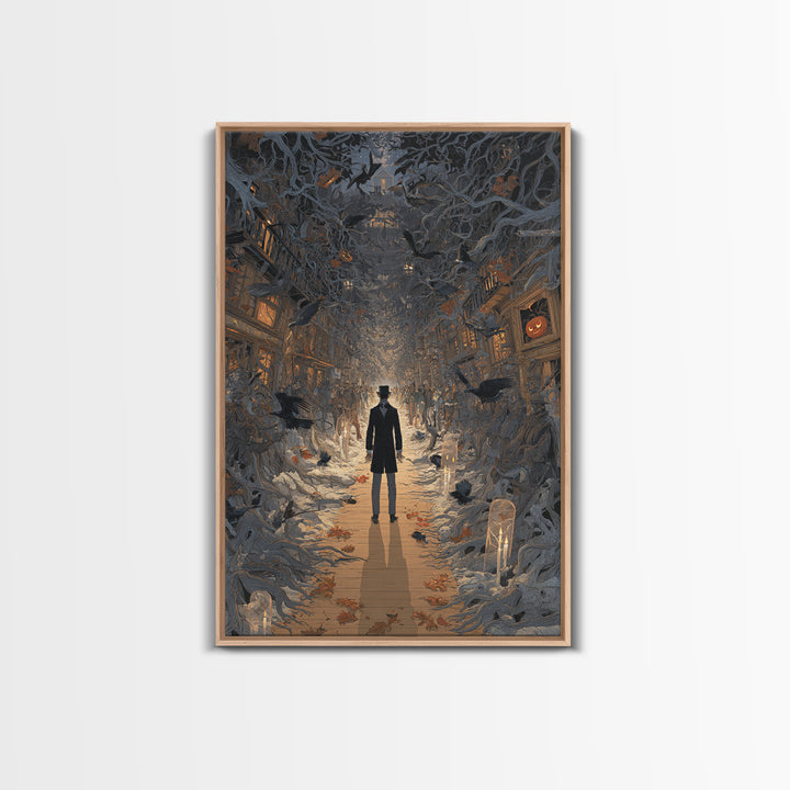 The Ghost Town Main Street, Vertical Wall Art, Gothic Horror Wall Art, Framed Canvas Print, Halloween Wall Decor, Gothic Home Decor