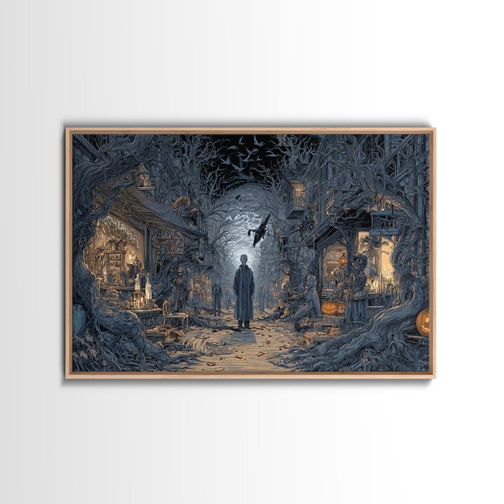 The Ghost Town Main Street, Landscape Wall Art, Macabre Wall Art, Framed Canvas Print, Halloween Wall Decor, Gothic Home Decor
