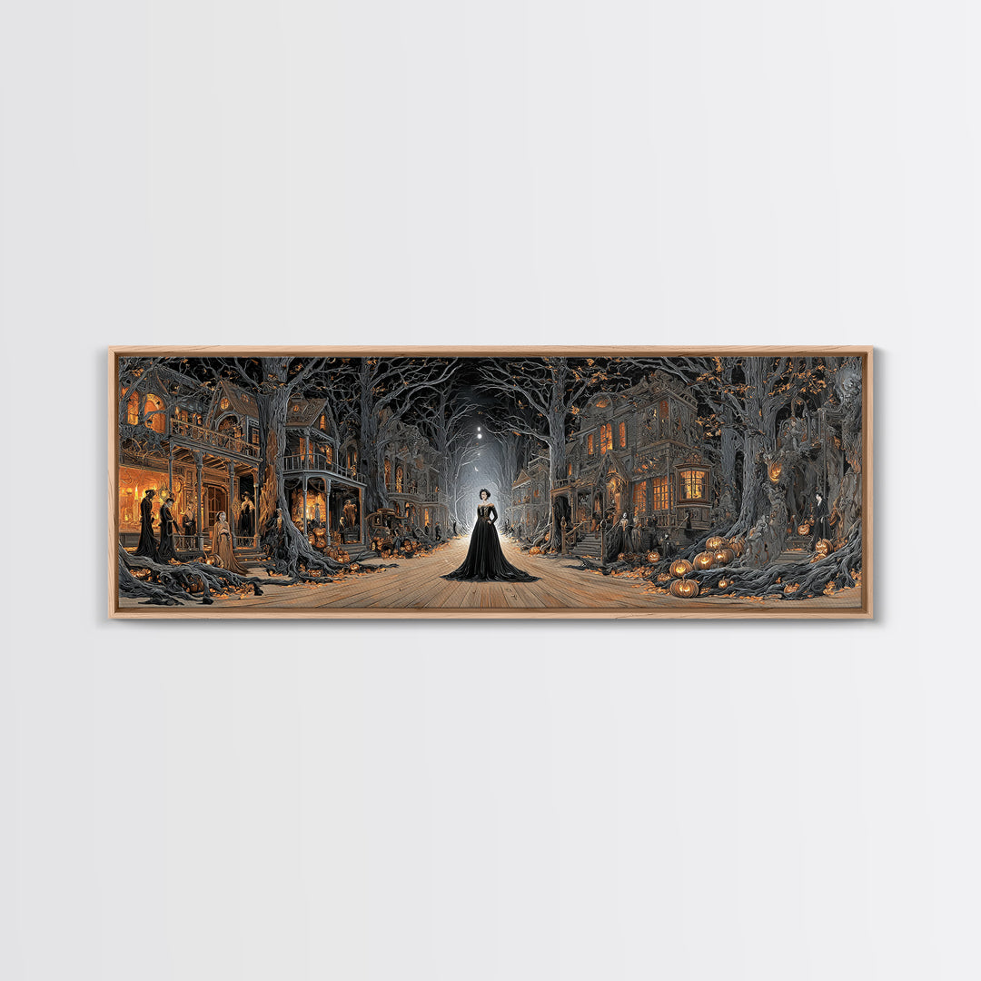 The Ghost Town Main Street, Extra Wide Wall Art, Dark Fantasy Wall Art, Canvas Print, Halloween Wall Decor, Gothic Home Decor