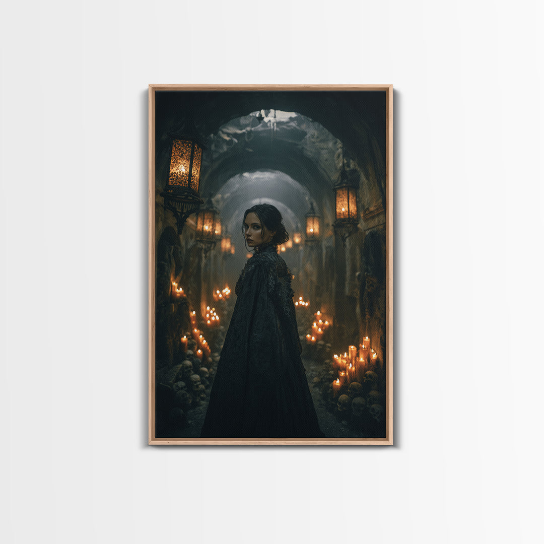 The Endless Catacombs, Vertical Wall Art, Haunted Gothic Art, Framed Canvas Print, Halloween Wall Decor, Gothic Home Decor, Dark Fantasy Art