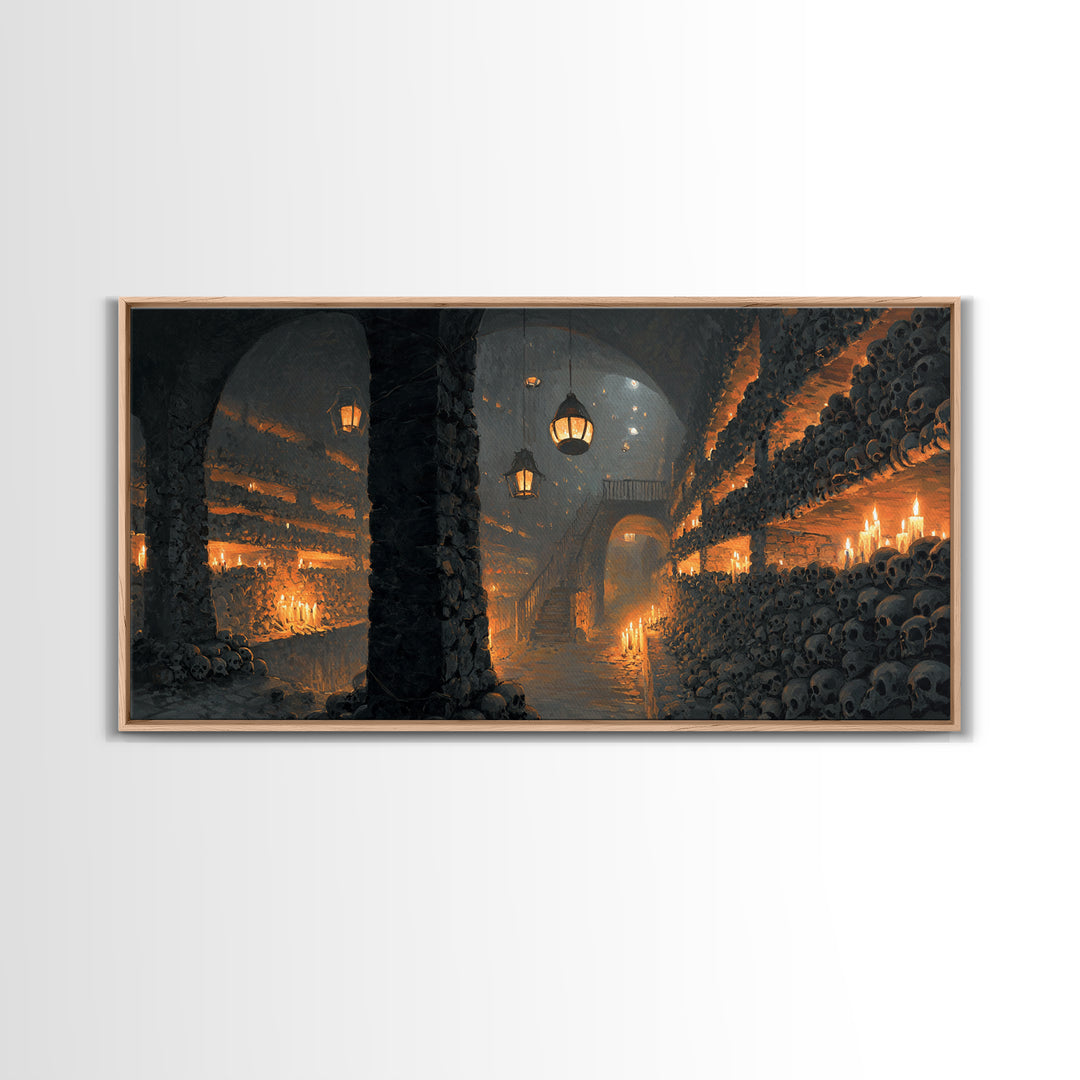 The Endless Catacombs, Wide Panoramic Art, Spooky Home Decor, Canvas Print, Halloween Wall Decor, Gothic Home Decor, Spooky Wall Decor